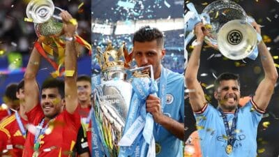 Rodri carrying trophy for Manchester City photo