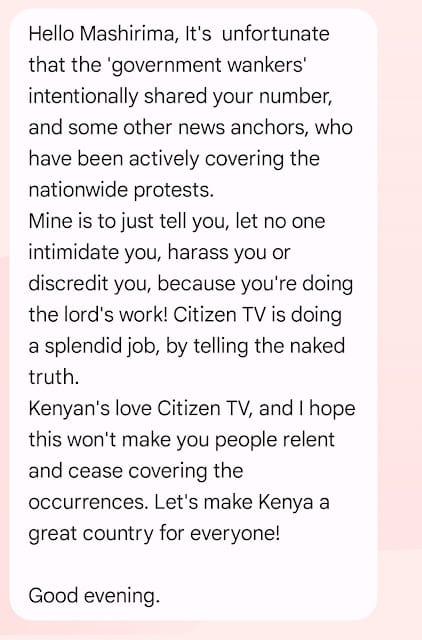 Mashirima Kapombe messages photo