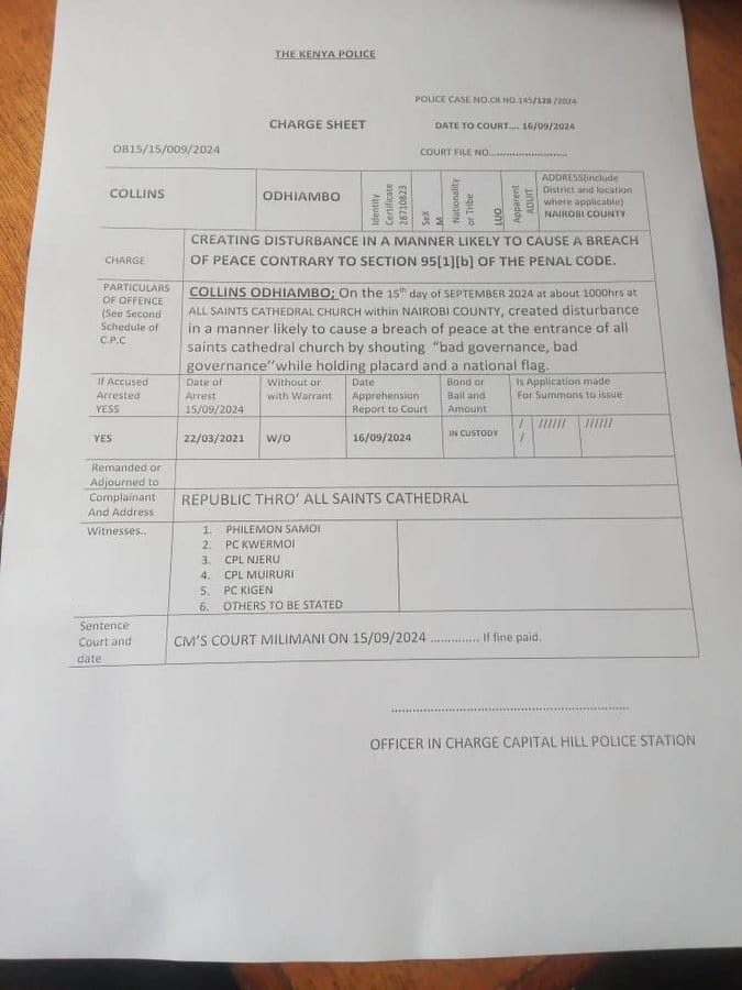 Charge Sheet Of Collins Odhiambo