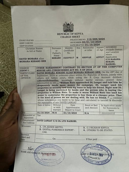 Morara Kebaso Charge Sheet