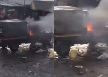 Police officers vehicle burnt down