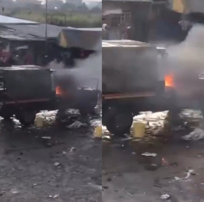 Police officers vehicle burnt down