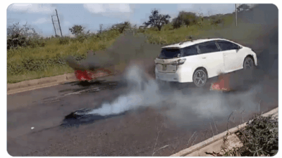 Thika road protests bonfire