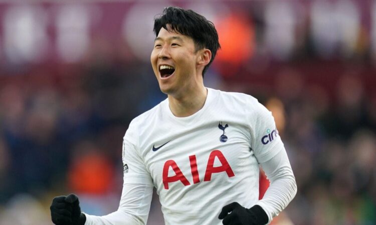 Tottenham hotspur's son heung min celebrates scoring their side's fourth goal of the game, completing a hat trick during the premier league match at villa park, birmingham. picture date: saturday april 9, 2022.