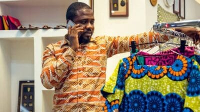Man talking on mobile phone.