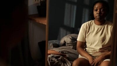 Woman at home distressed