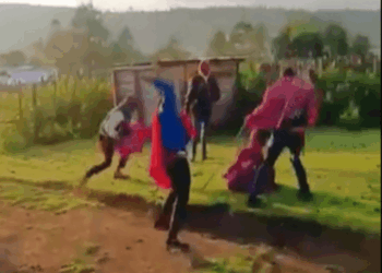 Disturbing viral video showing four men brutally flogging woman