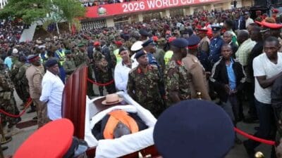 Raila body viewing by mourners at nyayo