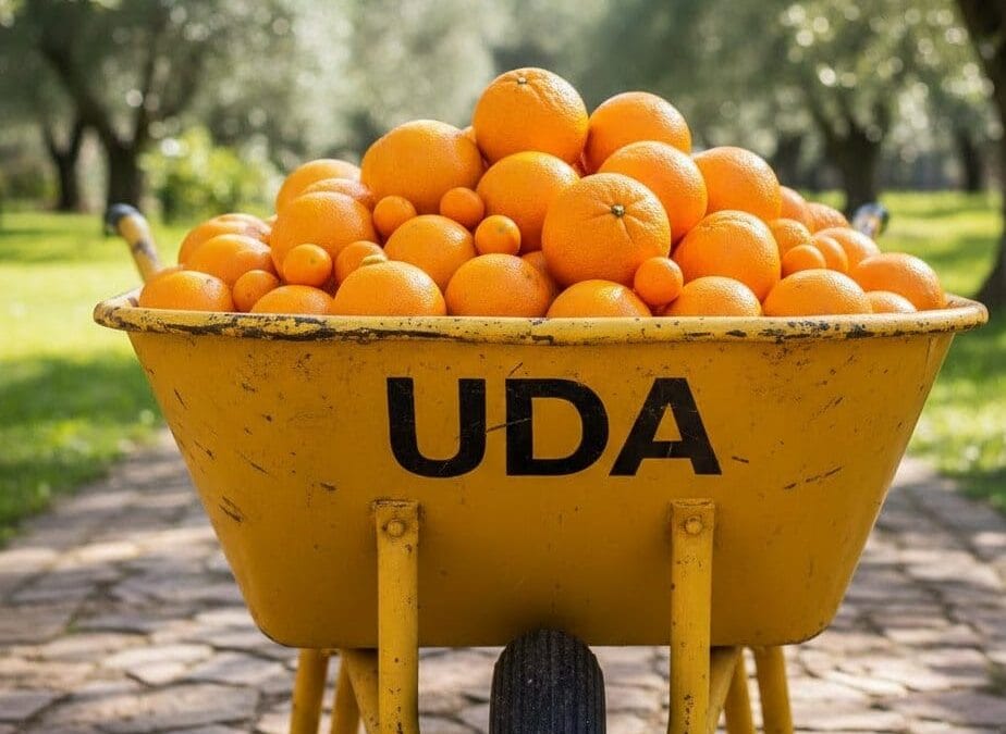 Wheelbarrow oranges photo