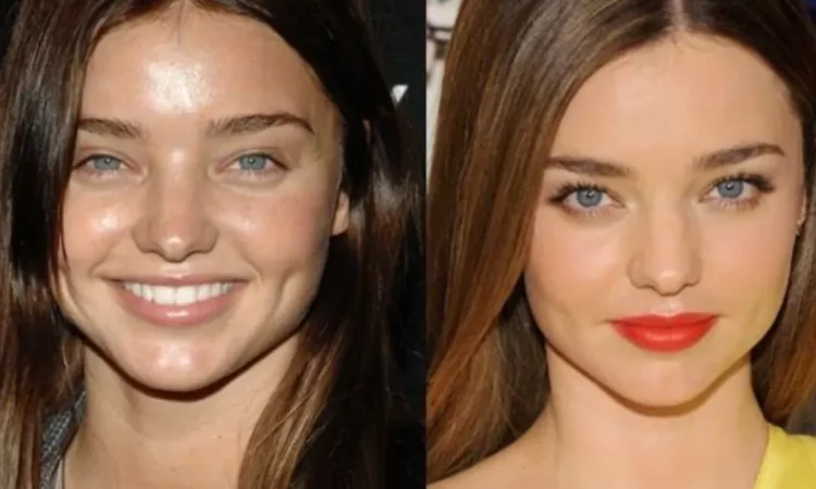 No makeup vs makeup woman