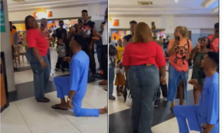 Man decided to propose to his girlfriend in a mall, but she said NO and walked out of the scene.