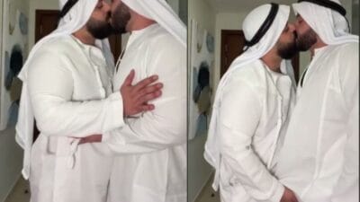 Muslim men kissing Ramadan video