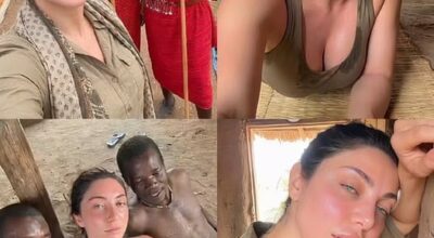 White woman touring the world