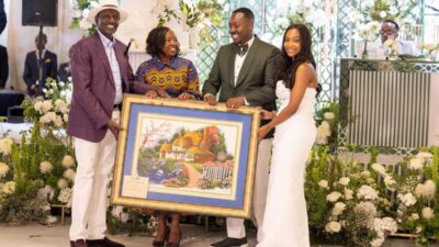 President William Ruto and First Lady Rachel Ruto attend the wedding of Ronnie Kip and Terry Mwendwa, at Karen Blixen, Nairobi,