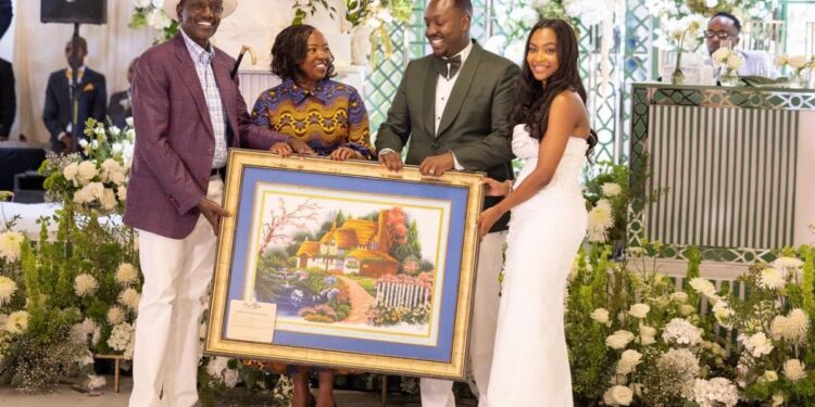 President William Ruto and First Lady Rachel Ruto attend the wedding of Ronnie Kip and Terry Mwendwa, at Karen Blixen, Nairobi,