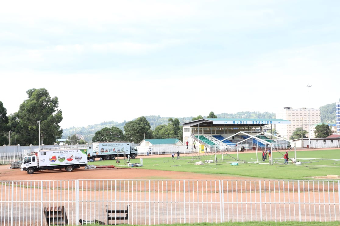 Kisii sports club ground being prepared for BBI. PHOTO | BMS Kisii sports club ground being prepared for BBI. PHOTO | BMS