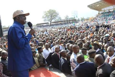 Raila Odinga at Bukhungu stadium. PHOTO | NMG