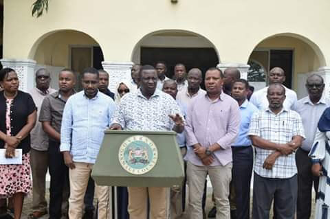 Kwale Governor Salim Mvurya in a press conference. PHOTO | BMS