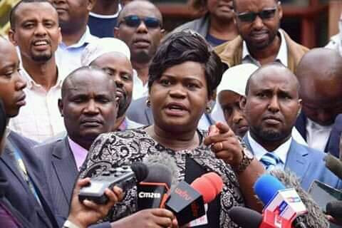 Homabay women rep. Gladys Wanga admires Moses Kuria. PHOTO | BMS