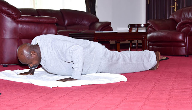 President Yoweri Museveni exercising at his office. PHOTO | NMG