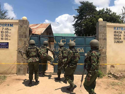 AP officers walking into ACK St Pauls Ukunda church where two police officers were attacked by suspected thugs. Photo/ELKANA JACOB AP officers walking into ACK St Pauls Ukunda church where two police officers were attacked by suspected thugs. Photo/ELKANA JACOB