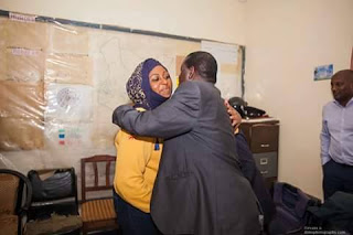 Aisha Jumwa with Cord Leader Raila Odinga hugging after she was realised from Prison. PHOTO | Courtesy Aisha Jumwa with Cord Leader Raila Odinga hugging after she was realised from Prison. PHOTO | Courtesy