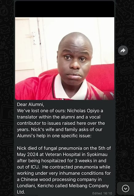 Chinese employer mistreats employee to death in a wood processing firm, Londiani