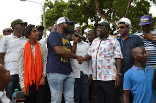 Mombasa Governor Hassan Joho, Women rep. Aspirant Sadaf Deen with Nyali MP Hezron Awiti. PHOTO | Courtesy MPCU