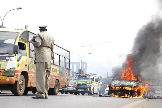 Mercedes Benz coaught fire along Thika superhighway Mercedes Benz coaught fire along Thika superhighway