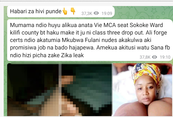 Kilifi female Politician Bi Taifa leaked juicy undressed photos sent to Mombasa politician causes stir online