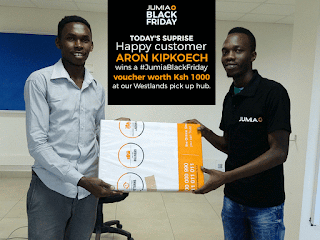 Today this happy shopper, Aron Kipkoech came for his order at Westlands hub and left with Ksh 1K worth of a voucher and his order. PHOTO | Courtesy FB #BlackFriday in Kenya.