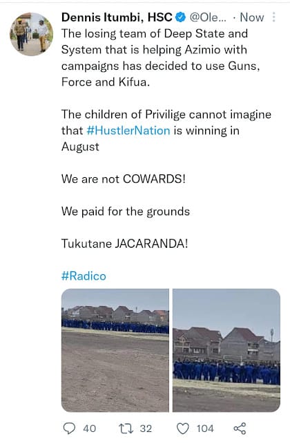 Dennis Itumbi with Kenya Kwanza twitter at Jacaranda Dennis Itumbi with Kenya Kwanza twitter at Jacaranda