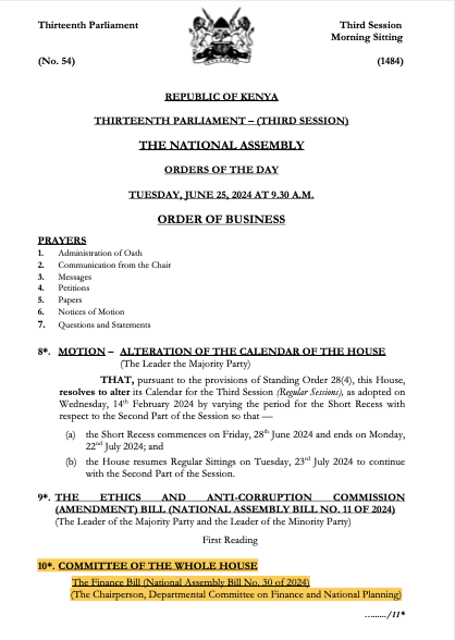 Finance bill 2024 photo Finance bill 2024 photo