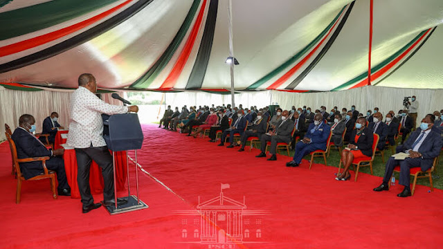 President Uhuru Kenyatta sat Interior Cabinet Secretary Fred Matiang'i.