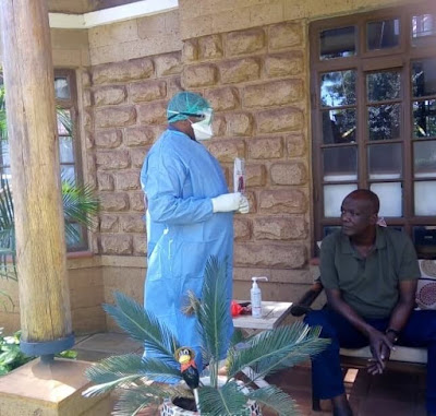 Lands CS Gideon Mung'aro tests on COVID-19 at his home. PHOTO | BMS Lands CS Gideon Mung'aro tests on COVID-19 at his home. PHOTO | BMS