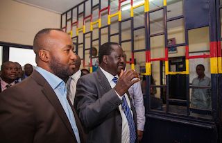 Raila Odinga and Hassan Joho Vist the Muthaiga Police Station where CORD members were detained. CORD members realised.