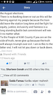 Hon Kennedy Nyale posting about ODM leaders planning to rig Nomination elections. PHOTO courtesy Hon Kennedy Nyale posting about ODM leaders planning to rig Nomination elections. PHOTO courtesy