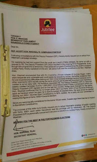 Raphael Tuju letter as directed by DP Willaim Ruto. PHOTO | Courtesy Voter Bribery sponsored by DP Ruto at the Coast and Western, letter revealed from JAP SG Tuju.