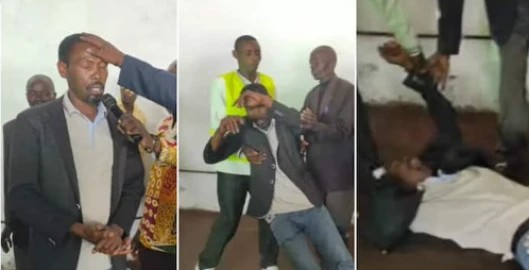 comedian 'Omosh,' real name Joseph Kinuthia, undergoing an exorcism at Pastor Kanyari church photo. comedian 'Omosh,' real name Joseph Kinuthia, undergoing an exorcism at Pastor Kanyari church photo.
