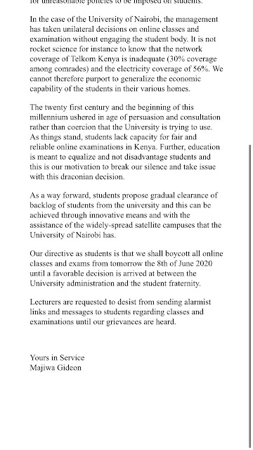 UoN management forces online exams UoN management forces online exams