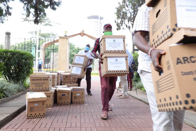Boxes of files to the Senate. Troubled Governor Anne Waiguru files her impeachment response