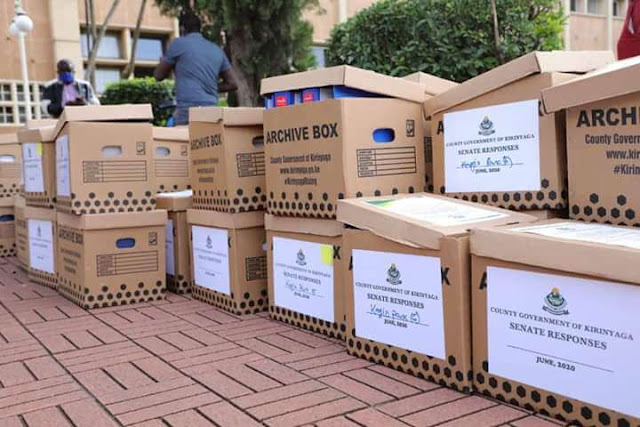 Boxes of files to the Senate. Troubled Governor Anne Waiguru files her impeachment response