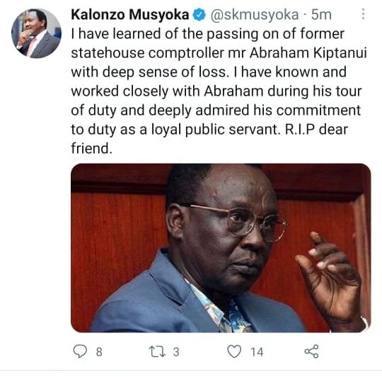 Kalonzo Musyoka under siege for consoling the late Kiptanui with a wrong photo