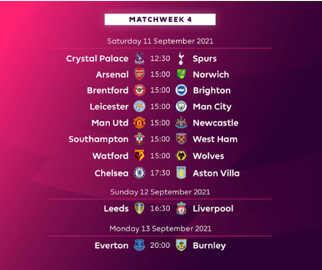 K24 Tv EPL fixture for 2021/2022 season