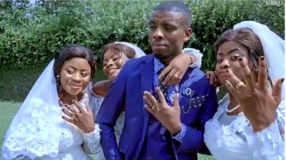 Luwizo, a 32-year-old Congolese man married three sisters, triplets in one day wedding photo Luwizo, a 32-year-old Congolese man married three sisters, triplets in one day wedding photo