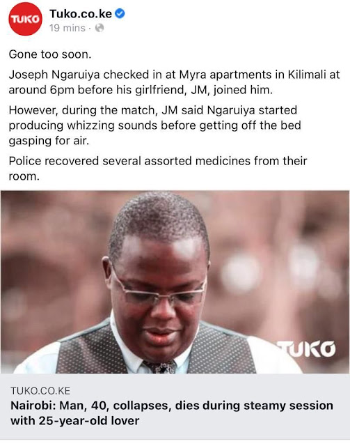 Joseph Ngaruiya , 40,  the man who died ehile making love at myra apartments with gymnastics