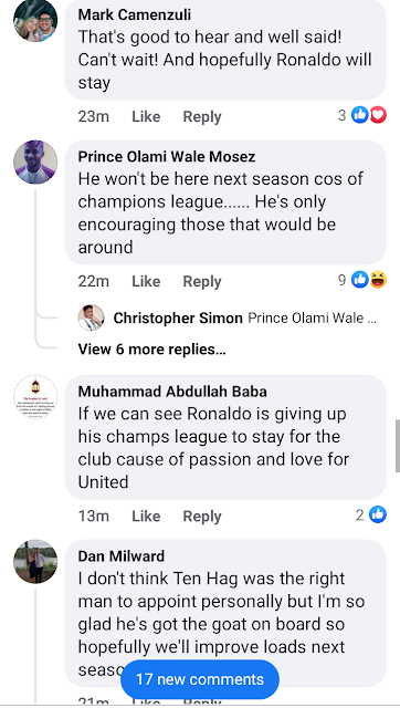 Cristiano Ronaldo's statement on the Ajax manager's arrival at Old Trafford