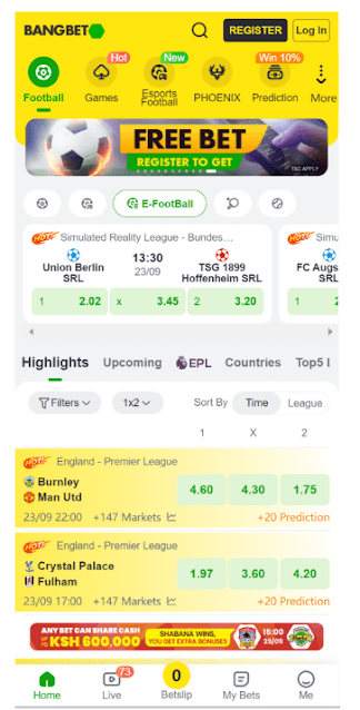 Bangbet Mobile screenshot of the homepage