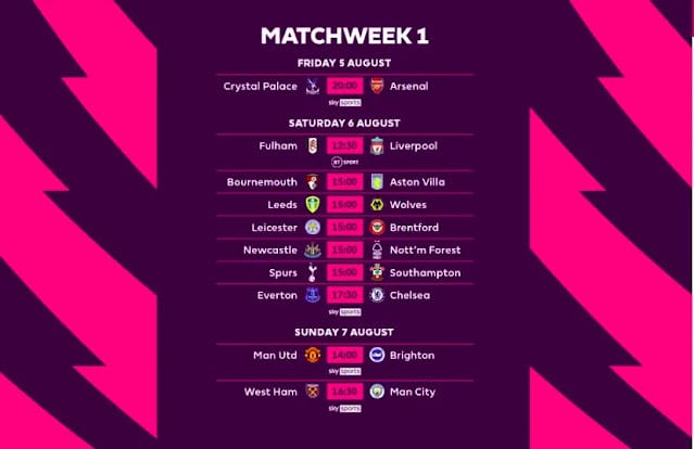 K24 EPL fixtures 2022-2023 season from Saturday, 6th August 2022 K24 EPL fixtures 2022-2023 season from Saturday, 6th August 2022