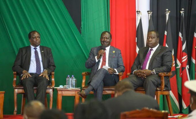 Raila Odinga with others at KICC DP William Ruto skip COVID-19 conference at KICC